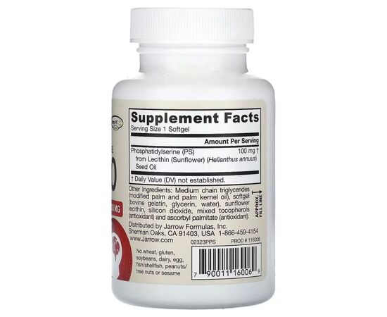 Витаминно-минеральный комплекс Jarrow Formulas Фосфатидилсерин, 100 мг, PS100, Phosphatidylserine, 60 гелевых капсул (JRW-16006), изображение 2 Витаминно-минеральный комплекс Jarrow Formulas Фосфатидилсерин, 100 мг, PS100, Phosphatidylserine, 60 гелевых капсул (JRW-16006), изображение 2