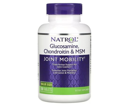 Вітамінно-мінеральний комплекс Natrol Глюкозамін, Хондроїтин та MSM, Glucosamine, Chondroitin & MSM, 150 таблеток (NTL-00224)