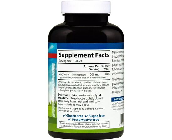 Мінерали Carlson Магній Хелат, Chelated Magnesium, 180 таблеток (CL5612), зображення 2 Мінерали Carlson Магній Хелат, Chelated Magnesium, 180 таблеток (CL5612), зображення 2