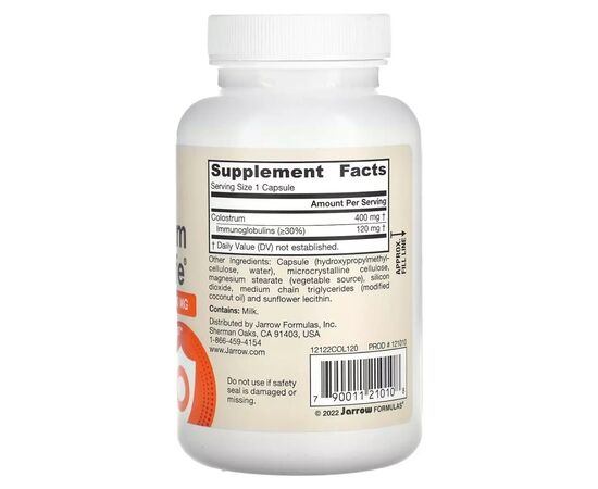 Витаминно-минеральный комплекс Jarrow Formulas Молозиво, 400 мг, Colostrum Prime Life, 120 вегетерианских капсул (JRW-21010), изображение 2 Витаминно-минеральный комплекс Jarrow Formulas Молозиво, 400 мг, Colostrum Prime Life, 120 вегетерианских капсул (JRW-21010), изображение 2
