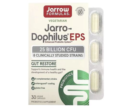 Пробиотики Jarrow Formulas Пробиотики, 25 млрд КОЕ, Jarro-Dophilus EPS, 30 вегетарианских ка (JRW-03040)