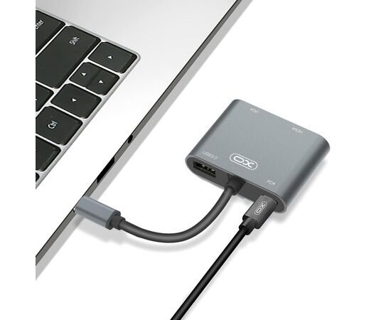 Перехідник XO 4-in-1 Dock USB-C (HDMI/VGA/USB3.0/USB-C PD) (XO-HUB001SL), зображення 5 Перехідник XO 4-in-1 Dock USB-C (HDMI/VGA/USB3.0/USB-C PD) (XO-HUB001SL), зображення 5