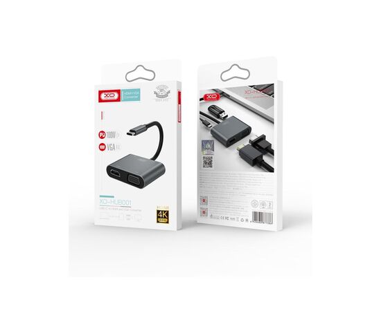 Перехідник XO 4-in-1 Dock USB-C (HDMI/VGA/USB3.0/USB-C PD) (XO-HUB001SL), зображення 6 Перехідник XO 4-in-1 Dock USB-C (HDMI/VGA/USB3.0/USB-C PD) (XO-HUB001SL), зображення 6