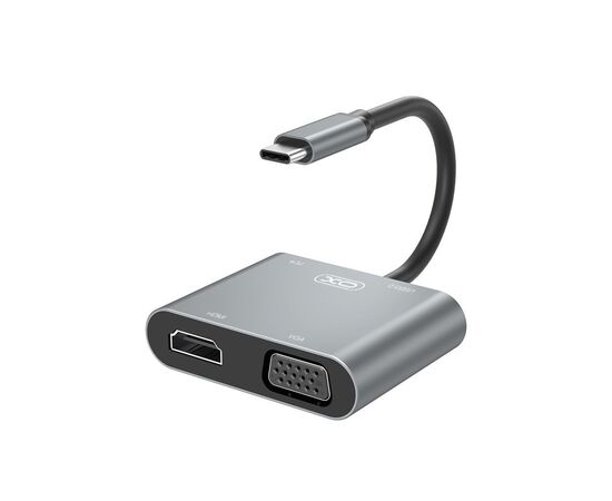 Перехідник XO 4-in-1 Dock USB-C (HDMI/VGA/USB3.0/USB-C PD) (XO-HUB001SL)