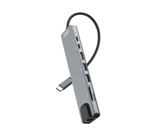 Концентратор XO 8-in-1 Dock USB-C (USB/USB-C PD/HDMI 4K/SD/TF/RJ45) (XO-HUB003SL), изображение 2 Концентратор XO 8-in-1 Dock USB-C (USB/USB-C PD/HDMI 4K/SD/TF/RJ45) (XO-HUB003SL), изображение 2
