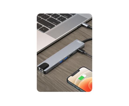 Концентратор XO 8-in-1 Dock USB-C (USB/USB-C PD/HDMI 4K/SD/TF/RJ45) (XO-HUB003SL), изображение 4 Концентратор XO 8-in-1 Dock USB-C (USB/USB-C PD/HDMI 4K/SD/TF/RJ45) (XO-HUB003SL), изображение 4