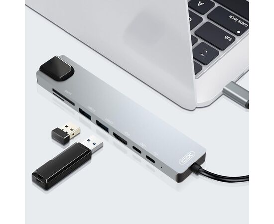 Концентратор XO 8-in-1 Dock USB-C (USB/USB-C PD/HDMI 4K/SD/TF/RJ45) (XO-HUB003SL), изображение 5 Концентратор XO 8-in-1 Dock USB-C (USB/USB-C PD/HDMI 4K/SD/TF/RJ45) (XO-HUB003SL), изображение 5