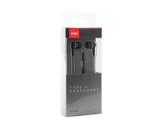 Наушники Ergo VM-735 Type-C Earphones Black (VM-735K), изображение 2 Наушники Ergo VM-735 Type-C Earphones Black (VM-735K), изображение 2