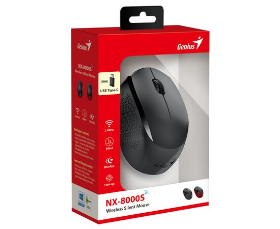 Мишка Genius NX-8000 Silent Wireless Black (31030035400), зображення 2 Мишка Genius NX-8000 Silent Wireless Black (31030035400), зображення 2