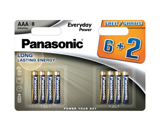Батарейка Panasonic AAA LR03 Everyday Power * 8(6+2) (LR03REE/8B2F)
