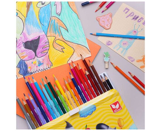 Карандаши цветные Школярик Трехгранные С точилкой 24 цвета (312110003-UA), изображение 3 Карандаши цветные Школярик Трехгранные С точилкой 24 цвета (312110003-UA), изображение 3