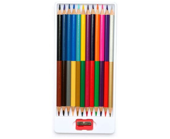 Карандаши цветные Школярик Трехгранные Двусторонние С точилкой 12 шт 24 цвета (312113001-UA), изображение 2 Карандаши цветные Школярик Трехгранные Двусторонние С точилкой 12 шт 24 цвета (312113001-UA), изображение 2