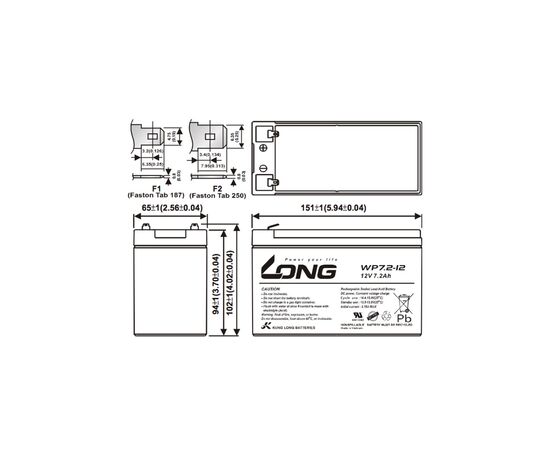 Батарея до ДБЖ Long 12В 7.2 Ач (WP7.2-12) (WP7.2-12A), зображення 2 Батарея до ДБЖ Long 12В 7.2 Ач (WP7.2-12) (WP7.2-12A), зображення 2