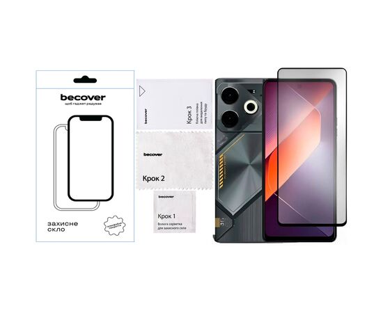 Стекло защитное BeCover Tecno POVA 6 (LI7) Black (711580), изображение 4 Стекло защитное BeCover Tecno POVA 6 (LI7) Black (711580), изображение 4
