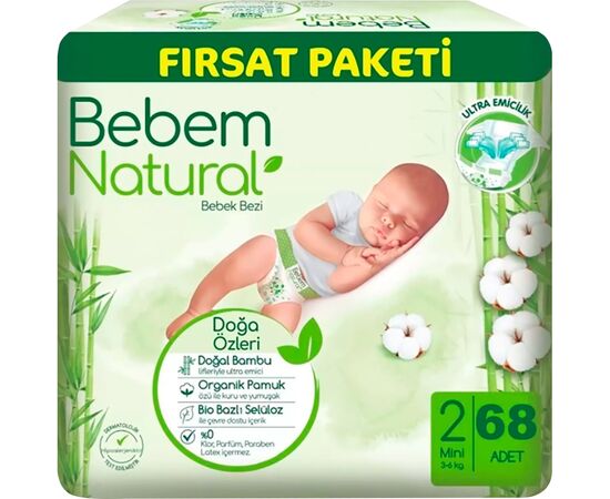 Подгузники Bebem Natural 2 mini 3-6 кг 68 шт (8690536831944)