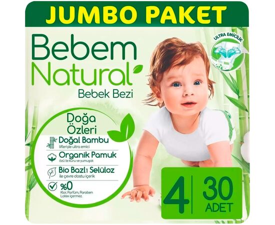 Подгузники Bebem Natural 4 maxi 7-14 кг 30 шт (8690536806027), изображение 2 Подгузники Bebem Natural 4 maxi 7-14 кг 30 шт (8690536806027), изображение 2