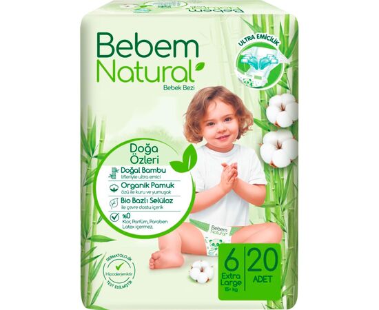 Подгузники Bebem Natural 6 Extra large 15+ кг 20 шт (8690536806041)