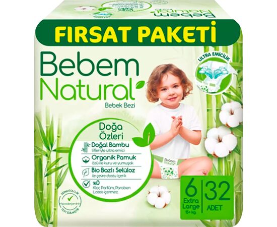Подгузники Bebem Natural 6 Extra large 15+ кг 32 шт (8690536831982)