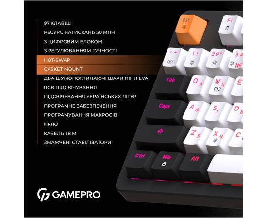 Клавиатура OfficePro MK170B Hot-Swap Red Swich RGB USB UA Black (MK170B), изображение 11 Клавиатура OfficePro MK170B Hot-Swap Red Swich RGB USB UA Black (MK170B), изображение 11