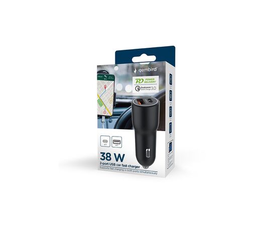 Зарядний пристрій Gembird 1xUSB-A (18W QC3.0) + 1xUSB-C (PD 20W) black (TA-UC-AC2PDQC38-CAR-01), зображення 8 Зарядний пристрій Gembird 1xUSB-A (18W QC3.0) + 1xUSB-C (PD 20W) black (TA-UC-AC2PDQC38-CAR-01), зображення 8