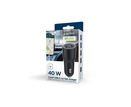 Зарядное устройство Gembird 2xUSB-C (PD 20W) black (TA-UC-C2PD40-CAR-01), изображение 7 Зарядное устройство Gembird 2xUSB-C (PD 20W) black (TA-UC-C2PD40-CAR-01), изображение 7