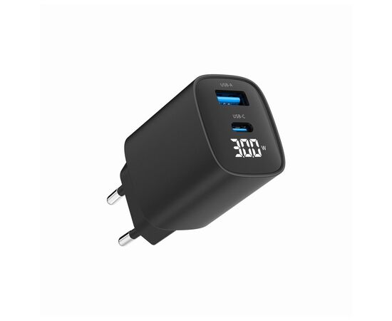 Зарядное устройство Gembird 1xUSB-A (QC3.0 18W) + 1 Type-C (PD20W) LCD black (TA-UC-PDQC30LCD-BK-01), изображение 4 Зарядное устройство Gembird 1xUSB-A (QC3.0 18W) + 1 Type-C (PD20W) LCD black (TA-UC-PDQC30LCD-BK-01), изображение 4