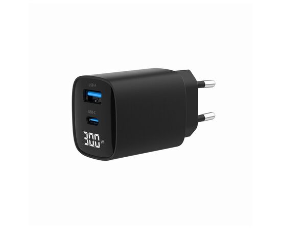 Зарядний пристрій Gembird 1xUSB-A (QC3.0 18W) + 1 Type-C (PD20W) LCD black (TA-UC-PDQC30LCD-BK-01)