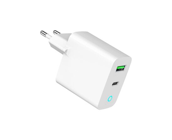 Зарядное устройство Gembird 1xUSB-A + 1 Type-C (PD20Вт + QC3.0 18Вт) white (TA-UC-PDQC20L-W-01), изображение 2 Зарядное устройство Gembird 1xUSB-A + 1 Type-C (PD20Вт + QC3.0 18Вт) white (TA-UC-PDQC20L-W-01), изображение 2
