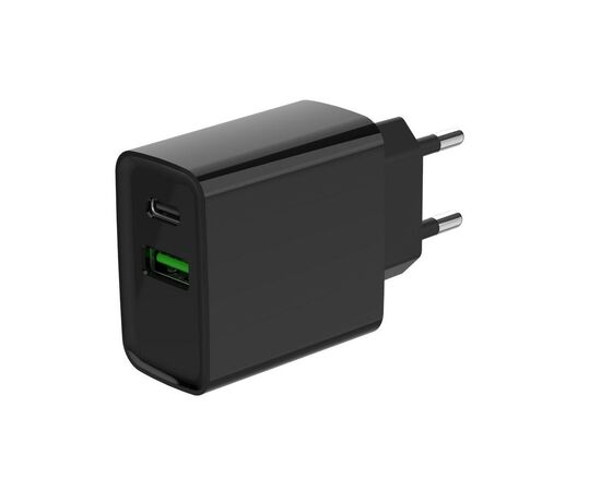 Зарядний пристрій Gembird 1xUSB-A + 1 Type-C (PD20Вт + QC3.0 18Вт) black (TA-UC-PDQC20-01-BK)