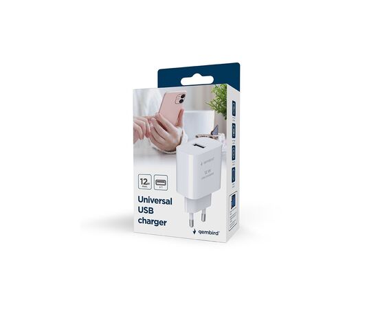 Зарядное устройство Gembird 1xUSB-A 5V/2.4A (12W) white (TA-UC-1A12-01), изображение 7 Зарядное устройство Gembird 1xUSB-A 5V/2.4A (12W) white (TA-UC-1A12-01), изображение 7
