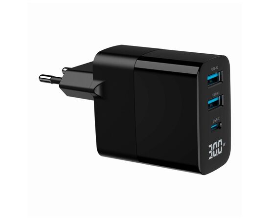 Зарядний пристрій Gembird 2хUSB-A (QC3.0 18W) + 1хType-C (PD20W) LCD black (TA-UC-PDQC30LCD-BK-02), зображення 2 Зарядний пристрій Gembird 2хUSB-A (QC3.0 18W) + 1хType-C (PD20W) LCD black (TA-UC-PDQC30LCD-BK-02), зображення 2