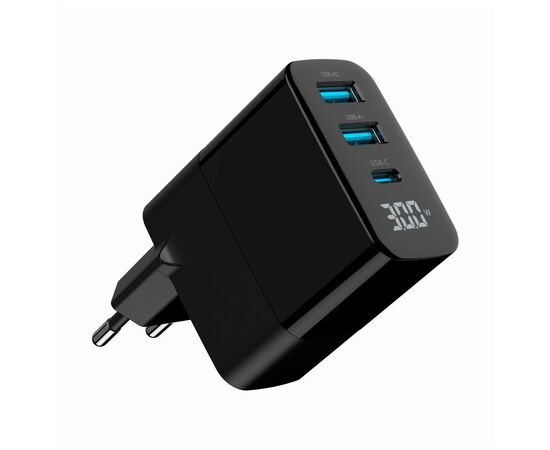 Зарядний пристрій Gembird 2хUSB-A (QC3.0 18W) + 1хType-C (PD20W) LCD black (TA-UC-PDQC30LCD-BK-02), зображення 4 Зарядний пристрій Gembird 2хUSB-A (QC3.0 18W) + 1хType-C (PD20W) LCD black (TA-UC-PDQC30LCD-BK-02), зображення 4