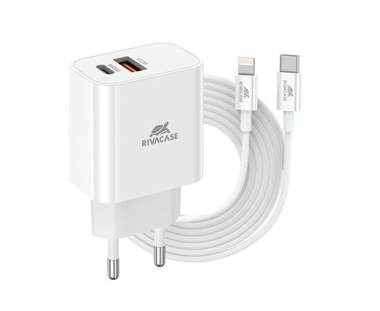 Зарядний пристрій RivaCase 2хUSB-А + Type-C PD 20W+QC3.0 кабель Type-C-Lighting white (PS4102 WD5 (White))
