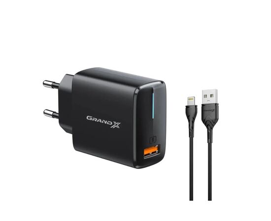 Зарядное устройство Grand-X Quick Charge QС3.0 + cableUSB-Lightning (CH-550BL)
