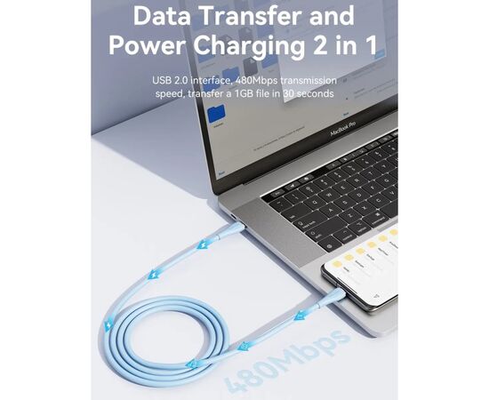 Дата кабель USB-C to USB-C 1.0m USB2.0 100W (20V/5A) Light Blue Silicone Vention (TAWSF), изображение 7 Дата кабель USB-C to USB-C 1.0m USB2.0 100W (20V/5A) Light Blue Silicone Vention (TAWSF), изображение 7