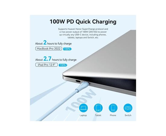Дата кабель USB-C to USB-C 1.0m USB2.0 100W (20V/5A) Light Blue Silicone Vention (TAWSF), изображение 9 Дата кабель USB-C to USB-C 1.0m USB2.0 100W (20V/5A) Light Blue Silicone Vention (TAWSF), изображение 9