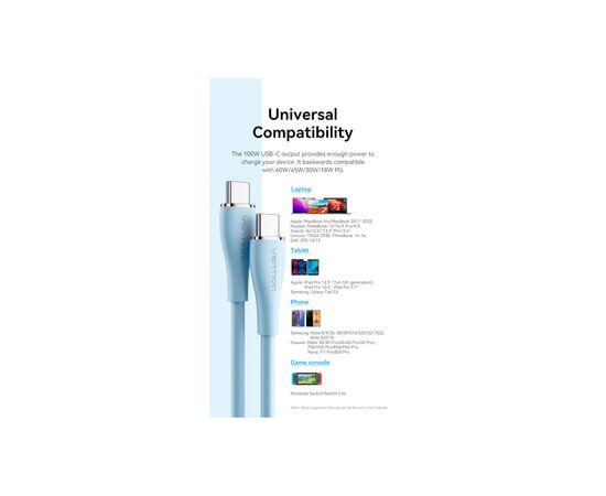 Дата кабель USB-C to USB-C 2.0m USB2.0 100W (20V/5A) Light Blue Silicone Vention (TAWSH), изображение 12 Дата кабель USB-C to USB-C 2.0m USB2.0 100W (20V/5A) Light Blue Silicone Vention (TAWSH), изображение 12