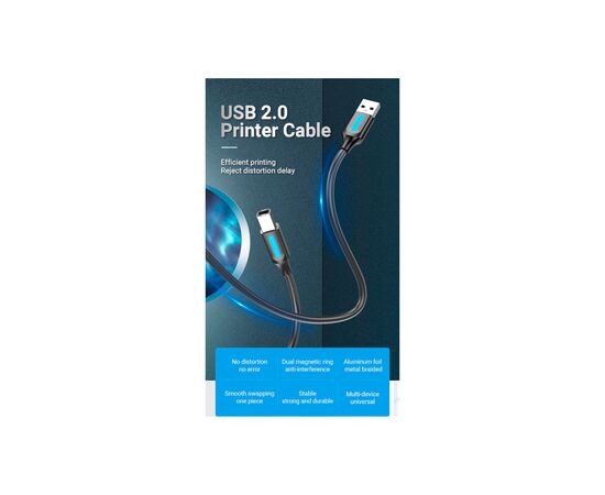 Кабель для принтера USB 2.0 AM/BM 2.0m 480Mbps PVC black Vention (COQBH), изображение 2 Кабель для принтера USB 2.0 AM/BM 2.0m 480Mbps PVC black Vention (COQBH), изображение 2