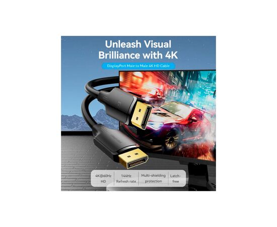 Кабель мультимедийный DisplayPort to DisplayPort 1.5m V1.2 4K 60Hz 3D Dolby 7.1 Vention (HAKBG), изображение 2 Кабель мультимедийный DisplayPort to DisplayPort 1.5m V1.2 4K 60Hz 3D Dolby 7.1 Vention (HAKBG), изображение 2