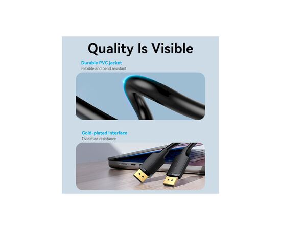 Кабель мультимедийный DisplayPort to DisplayPort 5.0m V1.2 4K 60Hz 3D Dolby 7.1 Vention (HAKBJ), изображение 10 Кабель мультимедийный DisplayPort to DisplayPort 5.0m V1.2 4K 60Hz 3D Dolby 7.1 Vention (HAKBJ), изображение 10
