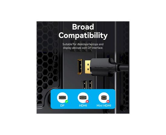 Кабель мультимедийный DisplayPort to DisplayPort 5.0m V1.2 4K 60Hz 3D Dolby 7.1 Vention (HAKBJ), изображение 11 Кабель мультимедийный DisplayPort to DisplayPort 5.0m V1.2 4K 60Hz 3D Dolby 7.1 Vention (HAKBJ), изображение 11