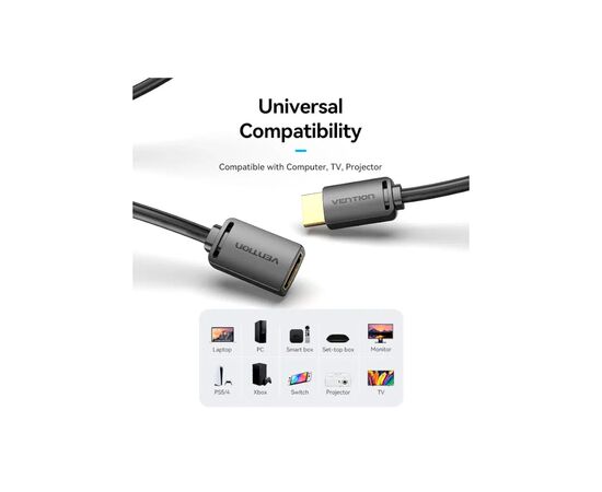 Кабель мультимедийный HDMI M to HDMI F 2.0m V2.0 4K 60Hz PVC Vention (AHCBH), изображение 8 Кабель мультимедийный HDMI M to HDMI F 2.0m V2.0 4K 60Hz PVC Vention (AHCBH), изображение 8