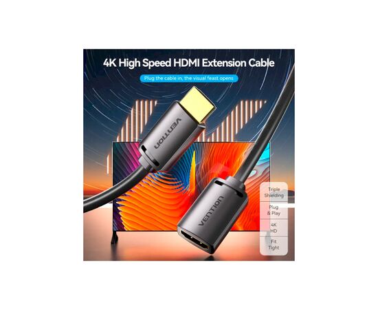 Кабель мультимедийный HDMI M to HDMI F 5.0m V2.0 4K 60Hz PVC Vention (AHCBJ), изображение 2 Кабель мультимедийный HDMI M to HDMI F 5.0m V2.0 4K 60Hz PVC Vention (AHCBJ), изображение 2