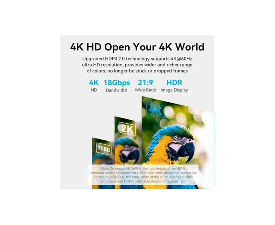 Кабель мультимедийный HDMI M to HDMI F 5.0m V2.0 4K 60Hz PVC Vention (AHCBJ), изображение 6 Кабель мультимедийный HDMI M to HDMI F 5.0m V2.0 4K 60Hz PVC Vention (AHCBJ), изображение 6