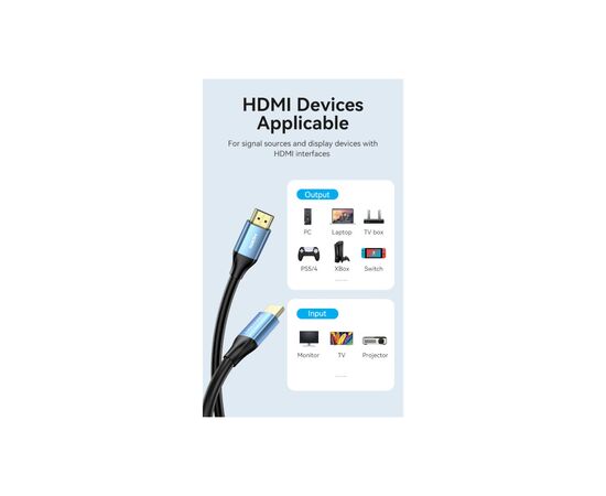Кабель мультимедийный HDMI to HDMI 2.0m V2.0 4K 60Hz Aluminum Alloy Blue Vention (ALHSH), изображение 4 Кабель мультимедийный HDMI to HDMI 2.0m V2.0 4K 60Hz Aluminum Alloy Blue Vention (ALHSH), изображение 4
