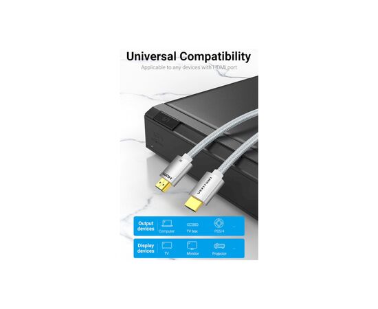 Кабель мультимедийный HDMI to HDMI 2.0m V2.1 8K 60Hz Silver Metal Type Vention (ALCIH), изображение 3 Кабель мультимедийный HDMI to HDMI 2.0m V2.1 8K 60Hz Silver Metal Type Vention (ALCIH), изображение 3