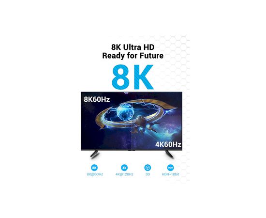 Кабель мультимедийный HDMI to HDMI 3.0m V2.1 8K 60Hz PVC Vention (AANBI), изображение 4 Кабель мультимедийный HDMI to HDMI 3.0m V2.1 8K 60Hz PVC Vention (AANBI), изображение 4