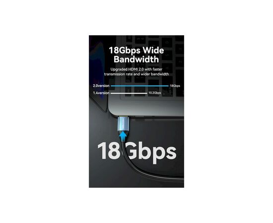 Кабель мультимедийный HDMI to HDMI 5.0m V2.0 4K 60Hz Aluminum Alloy Blue Vention (ALHSJ), изображение 3 Кабель мультимедийный HDMI to HDMI 5.0m V2.0 4K 60Hz Aluminum Alloy Blue Vention (ALHSJ), изображение 3