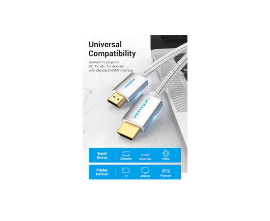 Кабель мультимедийный HDMI to HDMI 15.0m V2.0 4K Silver Metal Type Vention (AABIN), изображение 6 Кабель мультимедийный HDMI to HDMI 15.0m V2.0 4K Silver Metal Type Vention (AABIN), изображение 6