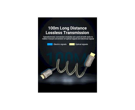 Кабель мультимедийный HDMI to HDMI 15.0m V2.1 Optical 8K 60Hz 48Gbps Dolby 7.1 TPE Black Metal Type Vention (AAZBN), изображение 4